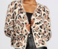 Cardigan in maglia con stampa leopardata e ciglia
