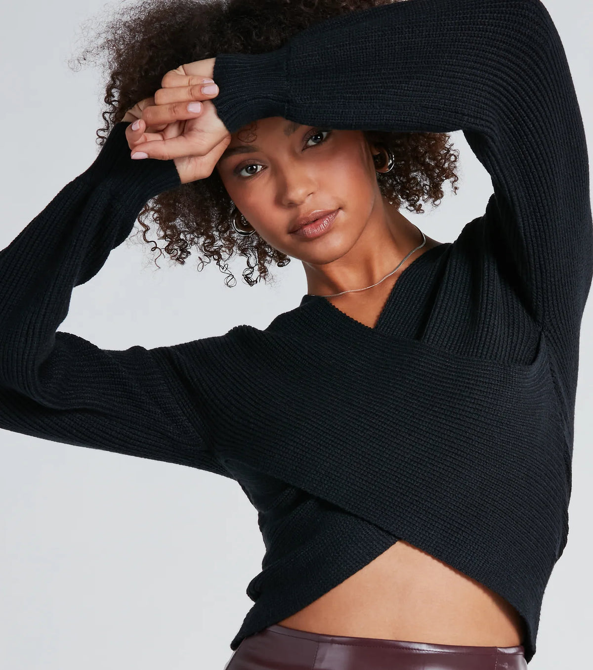 Warm Up Wrap-Front Ribbed Knit Sweater