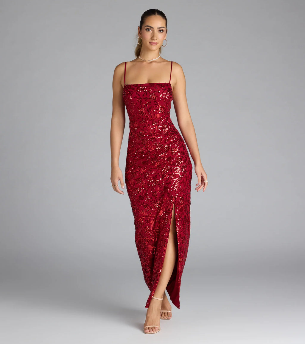 Vestido de Gala Jolie com Lantejoulas e Abertura