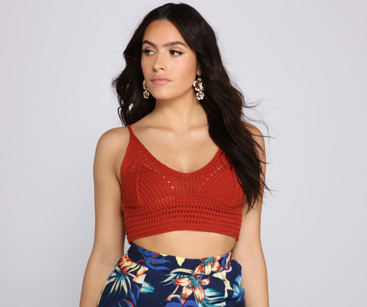 Top corto boho in maglia e uncinetto Keeping