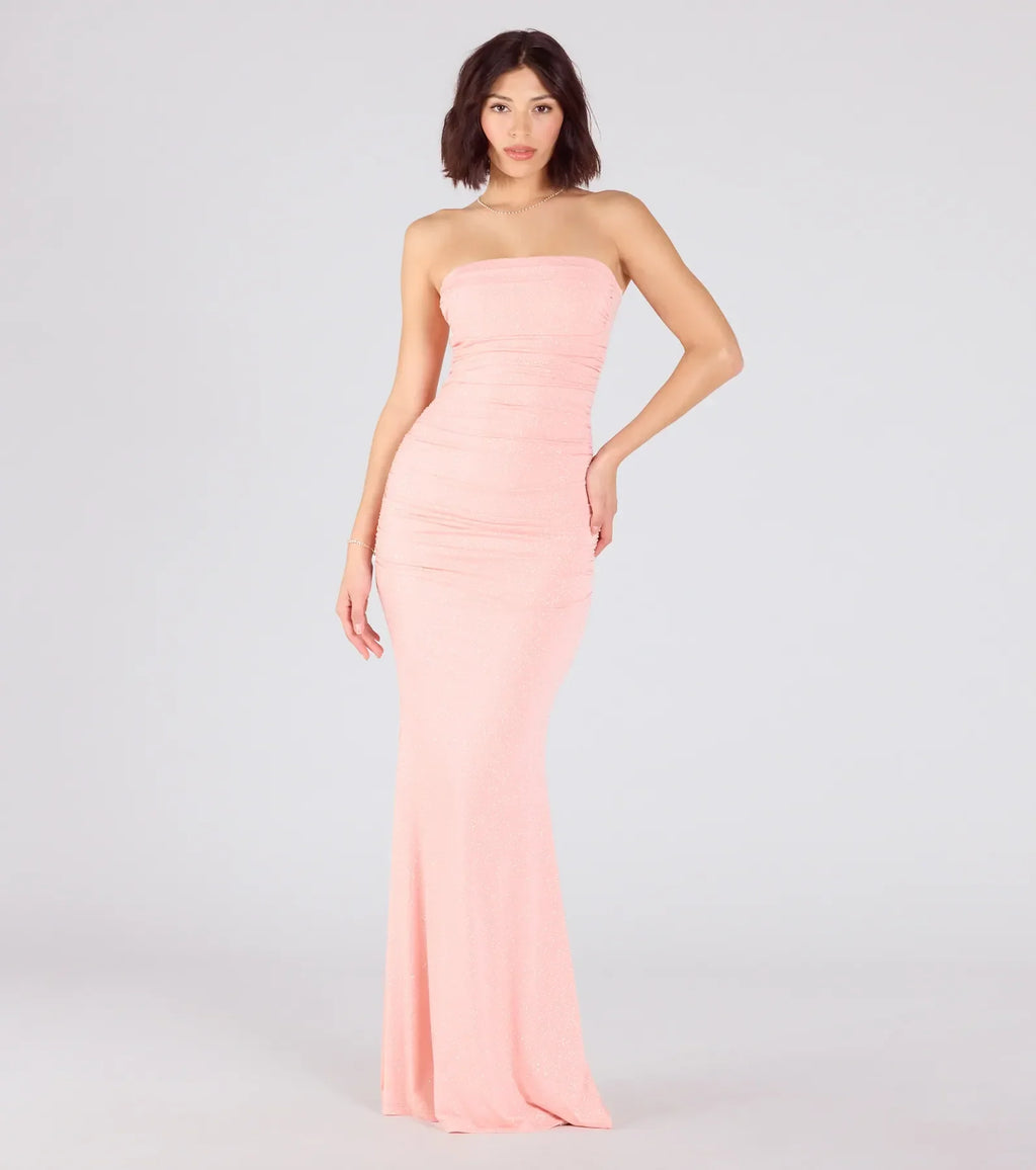 Mischka Strapless Mermaid Glitter Formal Dress