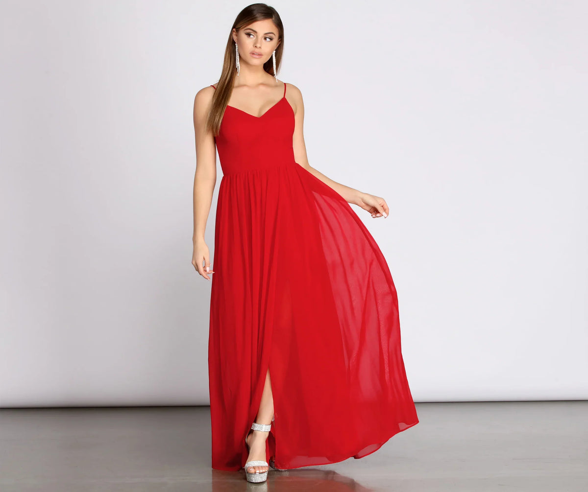 Abito a trapezio in chiffon Devora con fiocco annodato