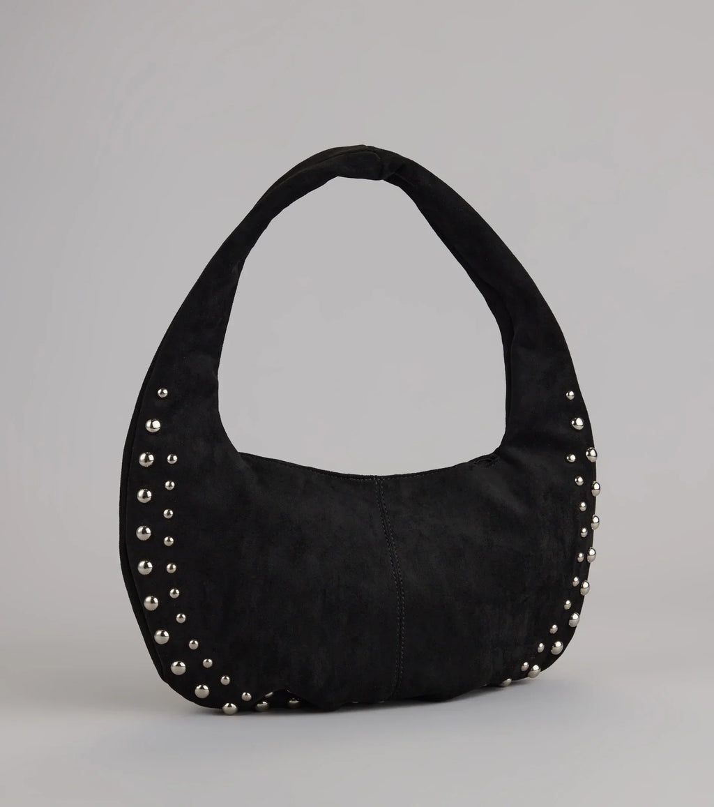 Borsa a Spalla In Camoscio Con Borchie E Mozzafiato