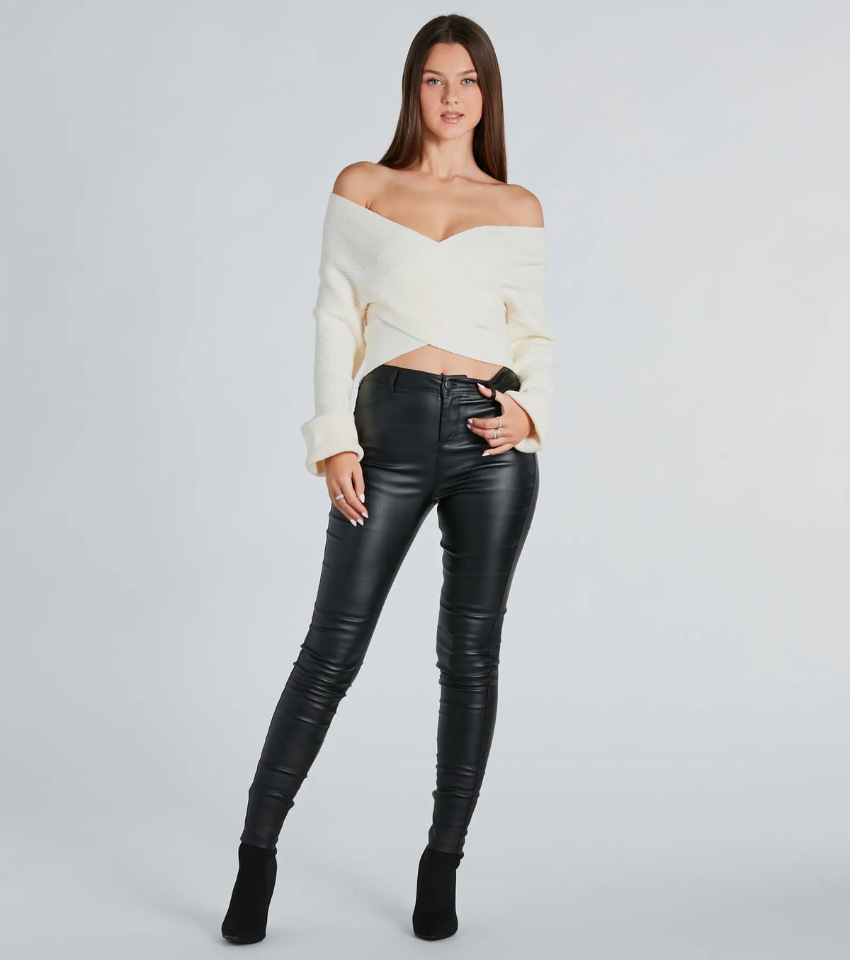Warm Up Wrap-Front Ribbed Knit Sweater