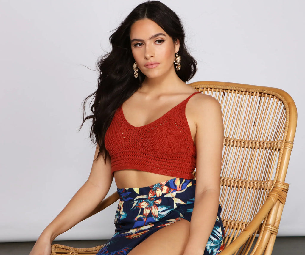 Top corto boho in maglia e uncinetto Keeping