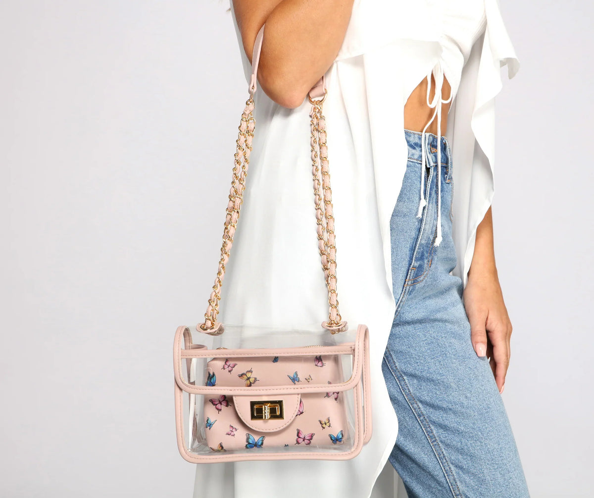 Borsa a mano trasparente di tendenza con mini pochette