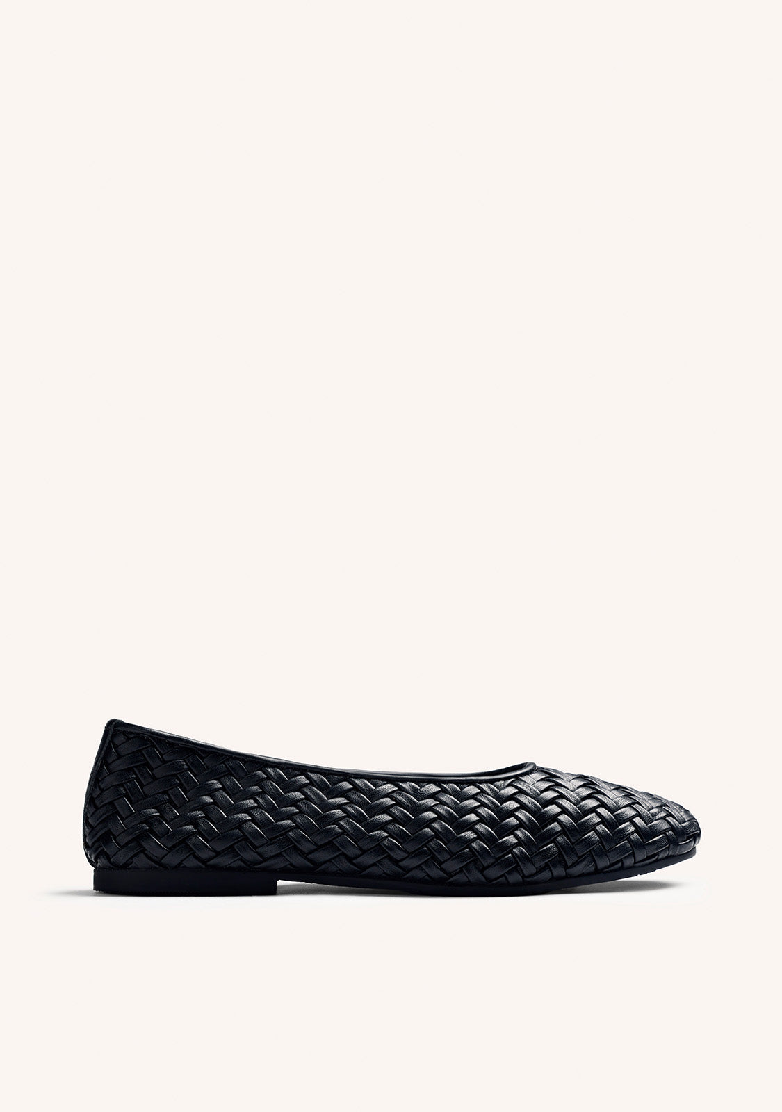 BLACK BRAIDED LEATHER BALLET FLATS