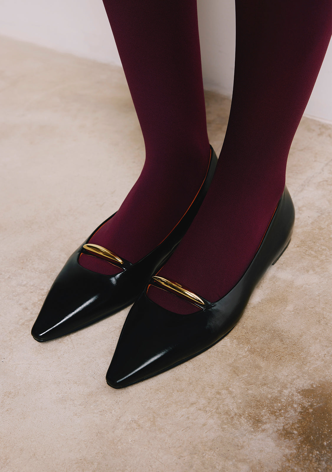 BLACK PATENT EFFECT WEDGED BALLET FLATS