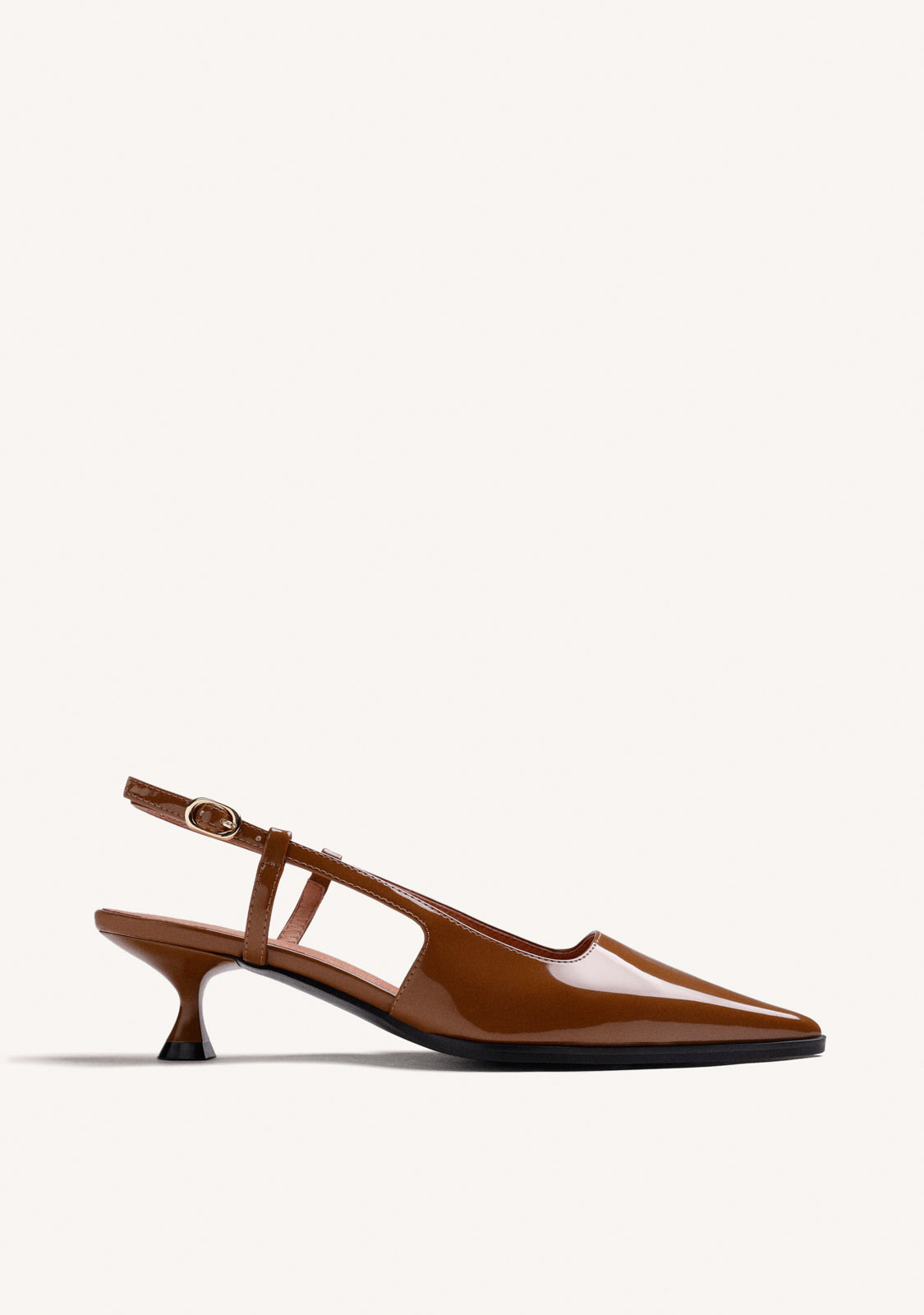 CAMEL OPEN-BACK PATENT EFFECT HEEL SHOES
