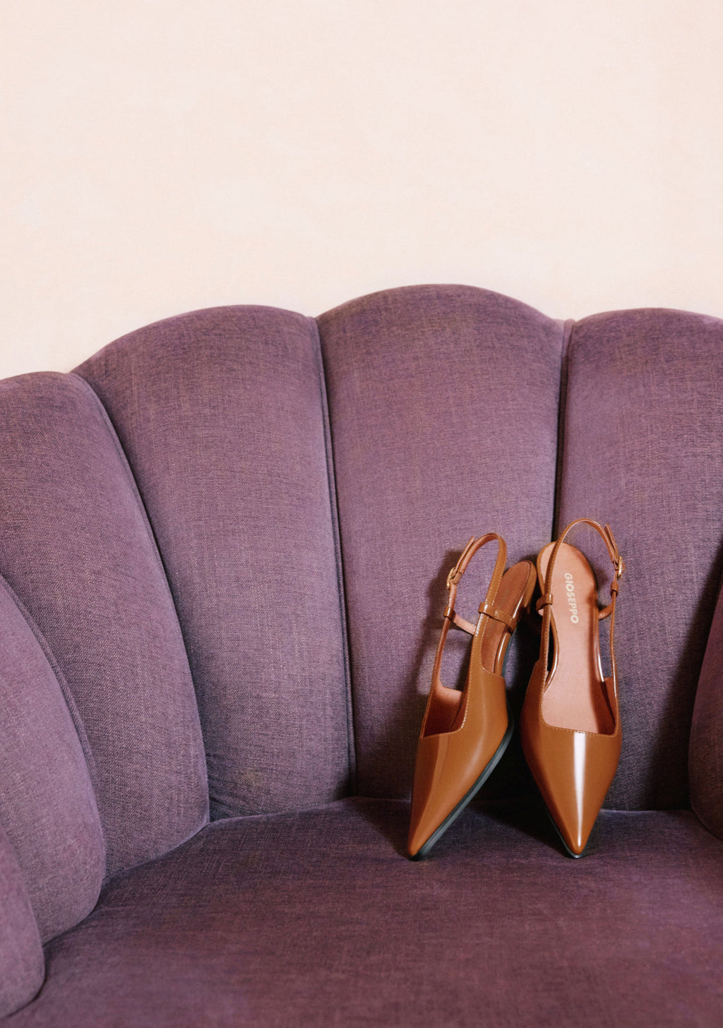 CAMEL OPEN-BACK PATENT EFFECT HEEL SHOES