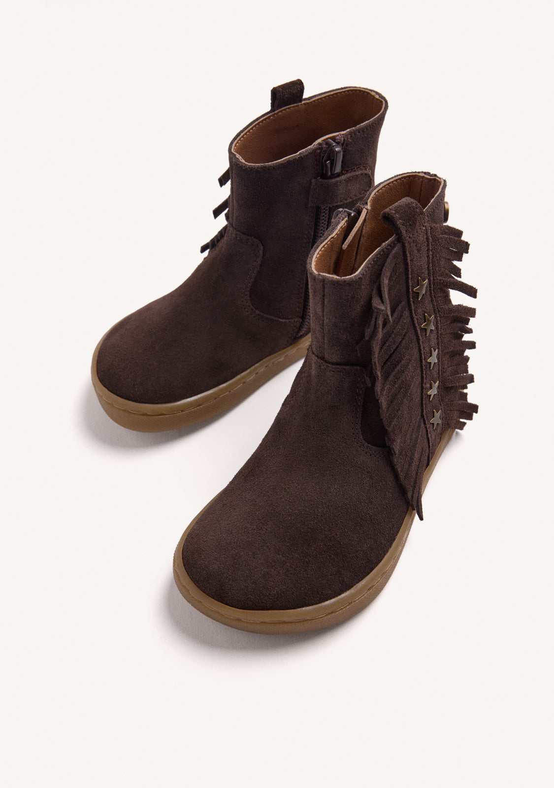 BAREFOOT LEATHER ANKLE BOOTS WITH FRINGES