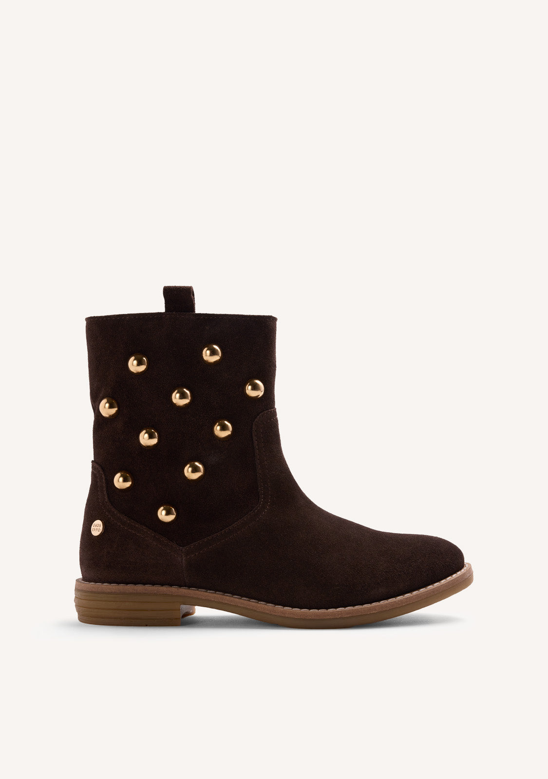 CHOCOLATE LEATHER STUDDED ANKLE BOOTS