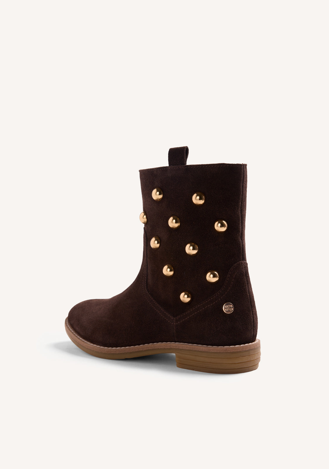 CHOCOLATE LEATHER STUDDED ANKLE BOOTS