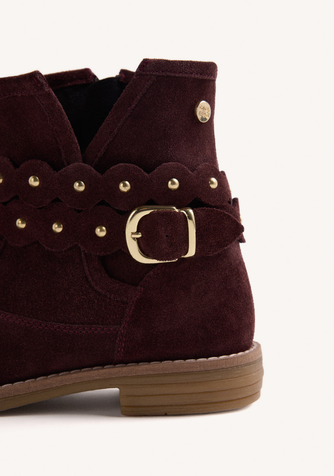 BURGUNDY LEATHER ANKLE BOOTS WITH SIDE ZIPPER
