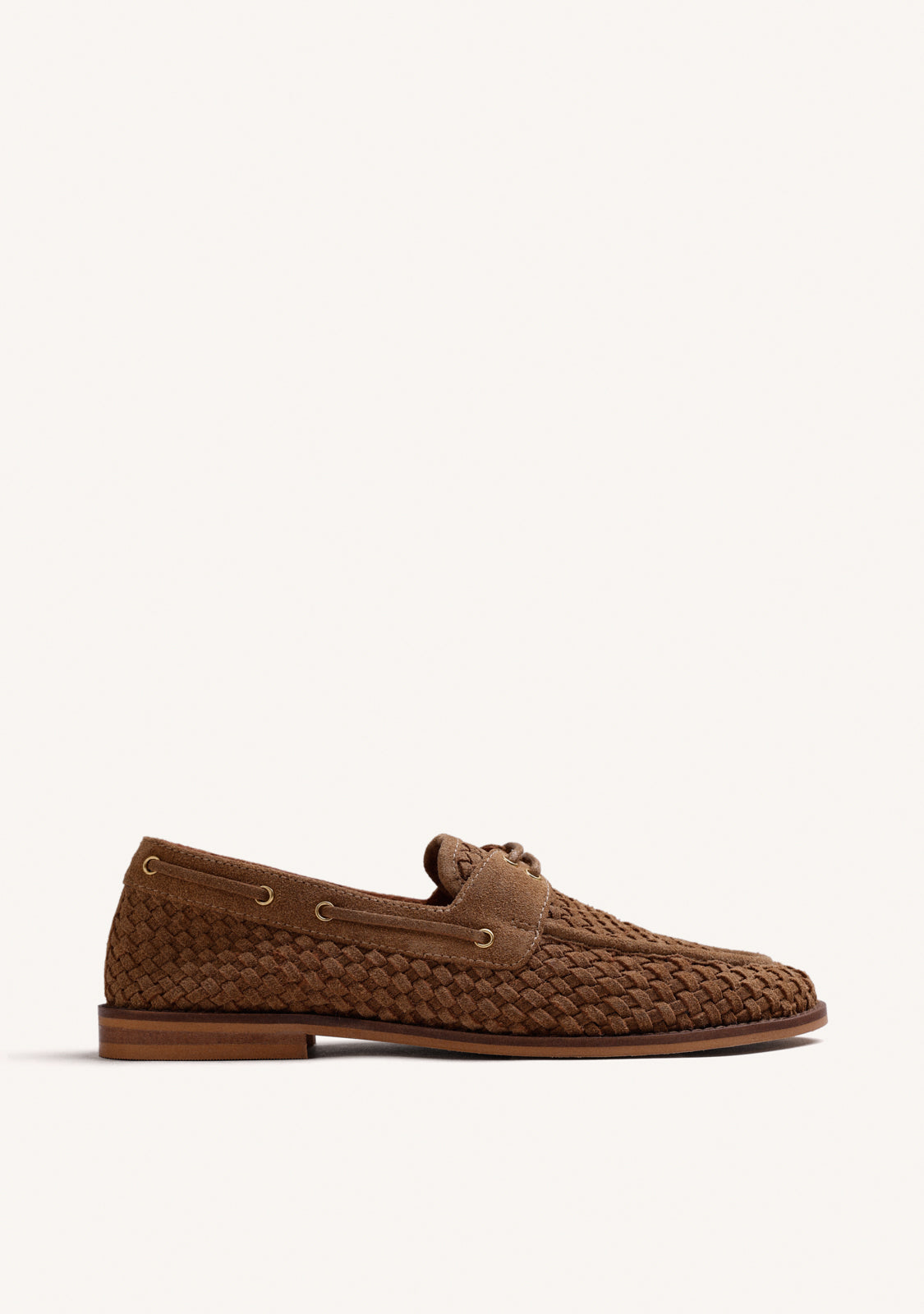 BROWN BRAIDED LEATHER BOAT SHOES