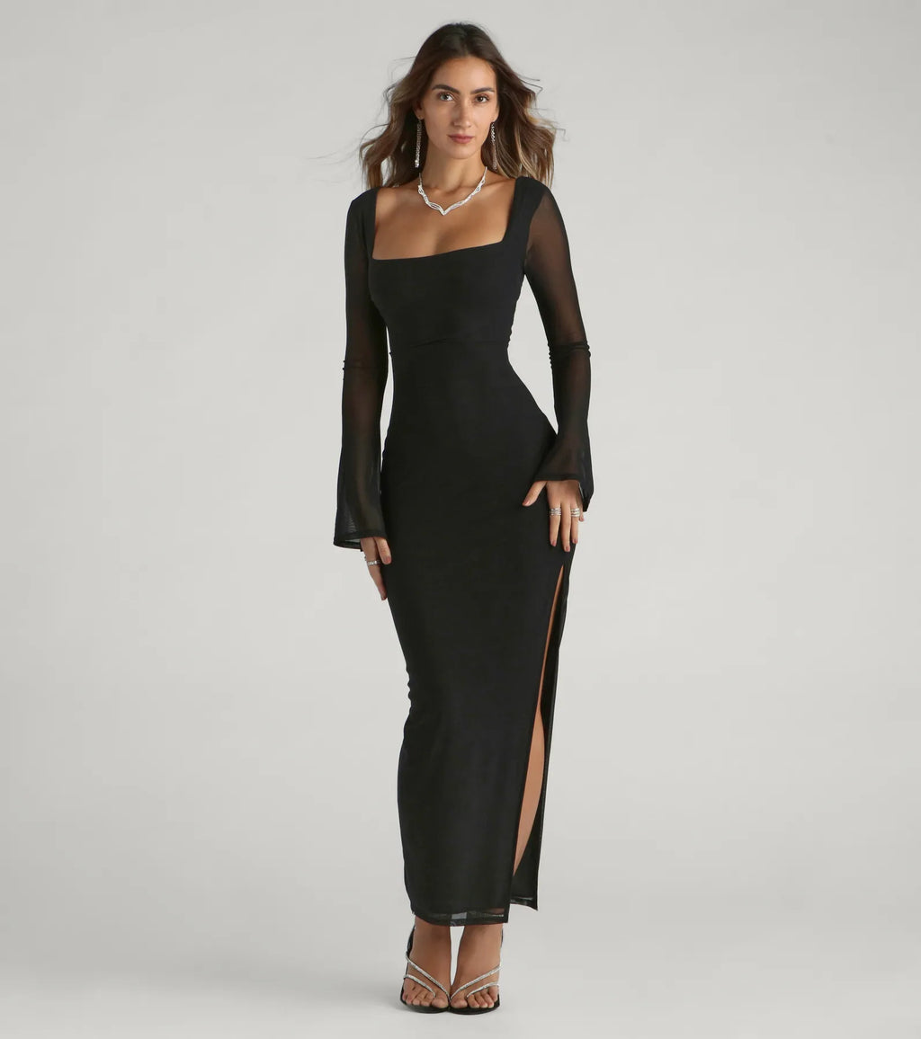 Abito a colonna formale Becka in mesh con spacco alto