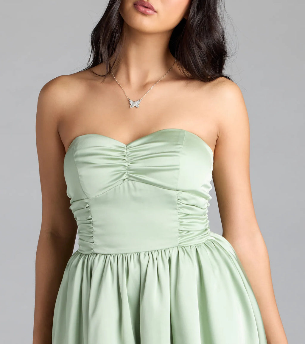 Lorena Satin Strapless Skater Dress