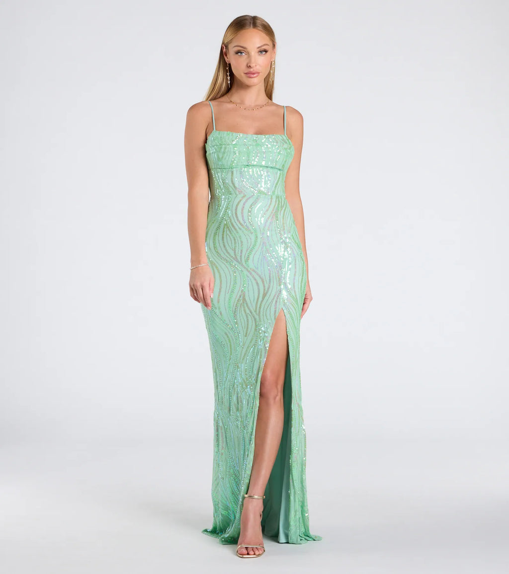 Vestido de gala Ashleigh com espartilho de atacadores e lantejoulas