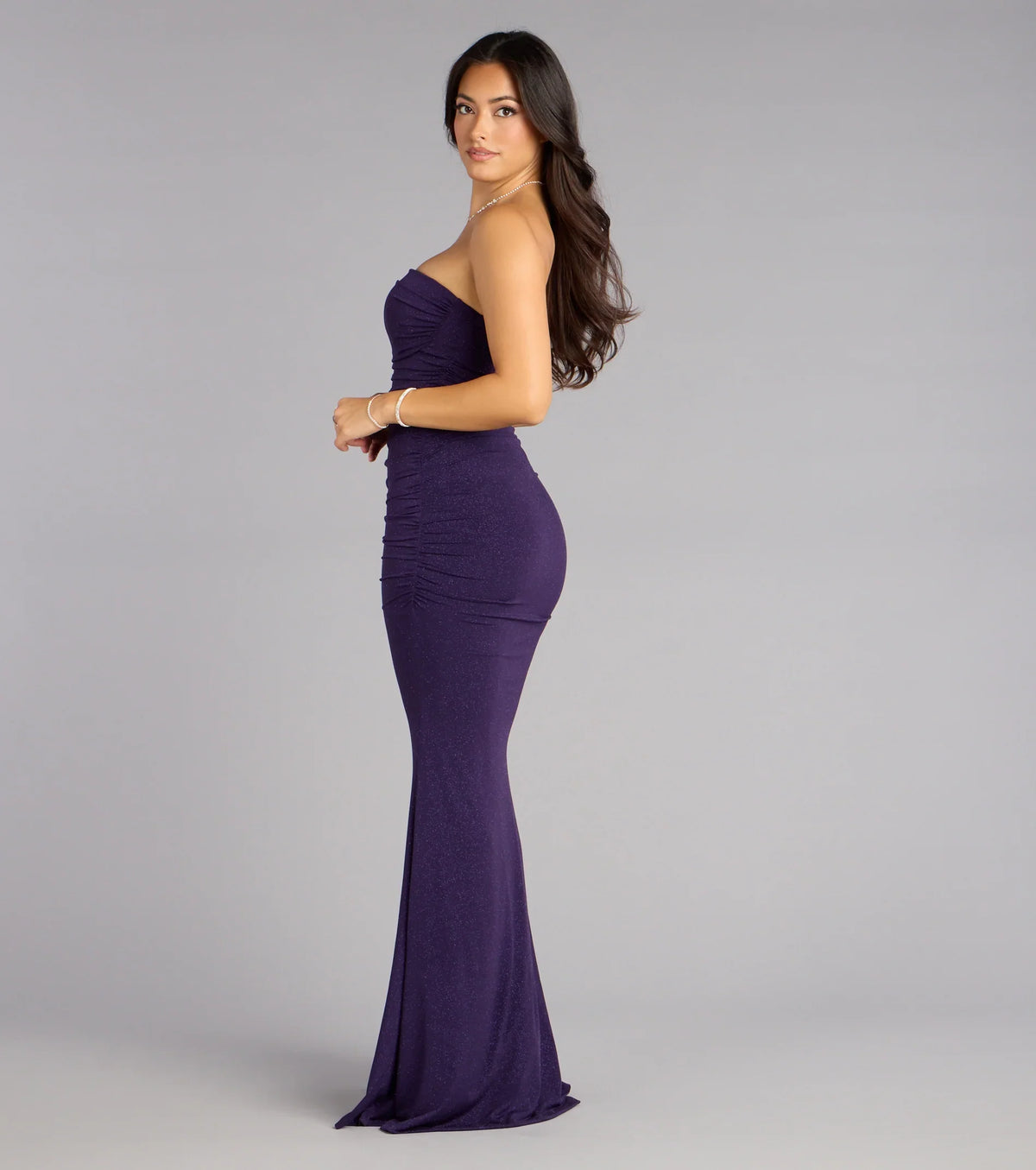 Mischka Strapless Mermaid Glitter Formal Dress
