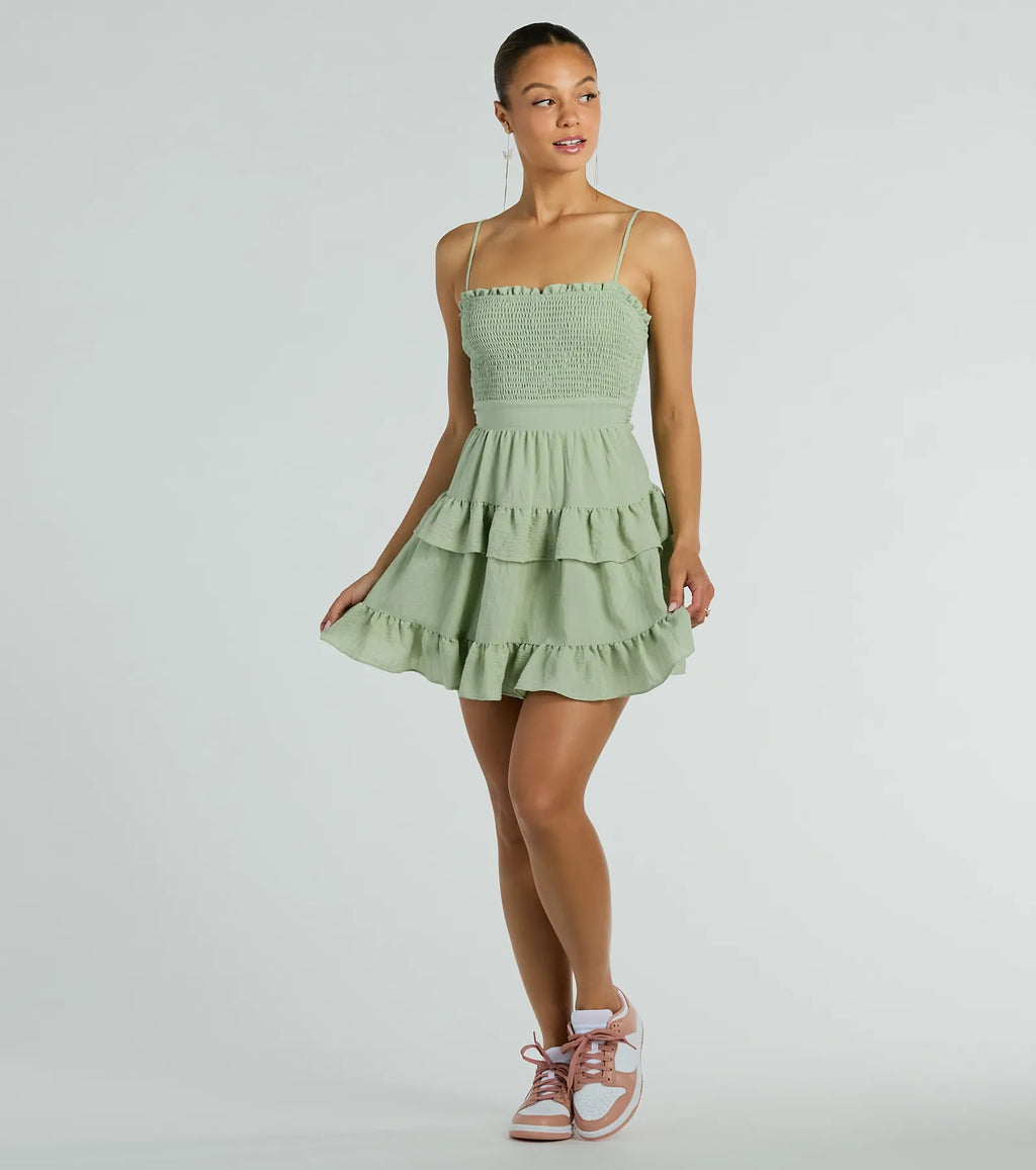 Abito corto skater a balze Tea Time