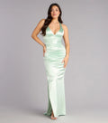 Vestido Formal de Coluna em Cetim com Amarre a Cruzar Jamie