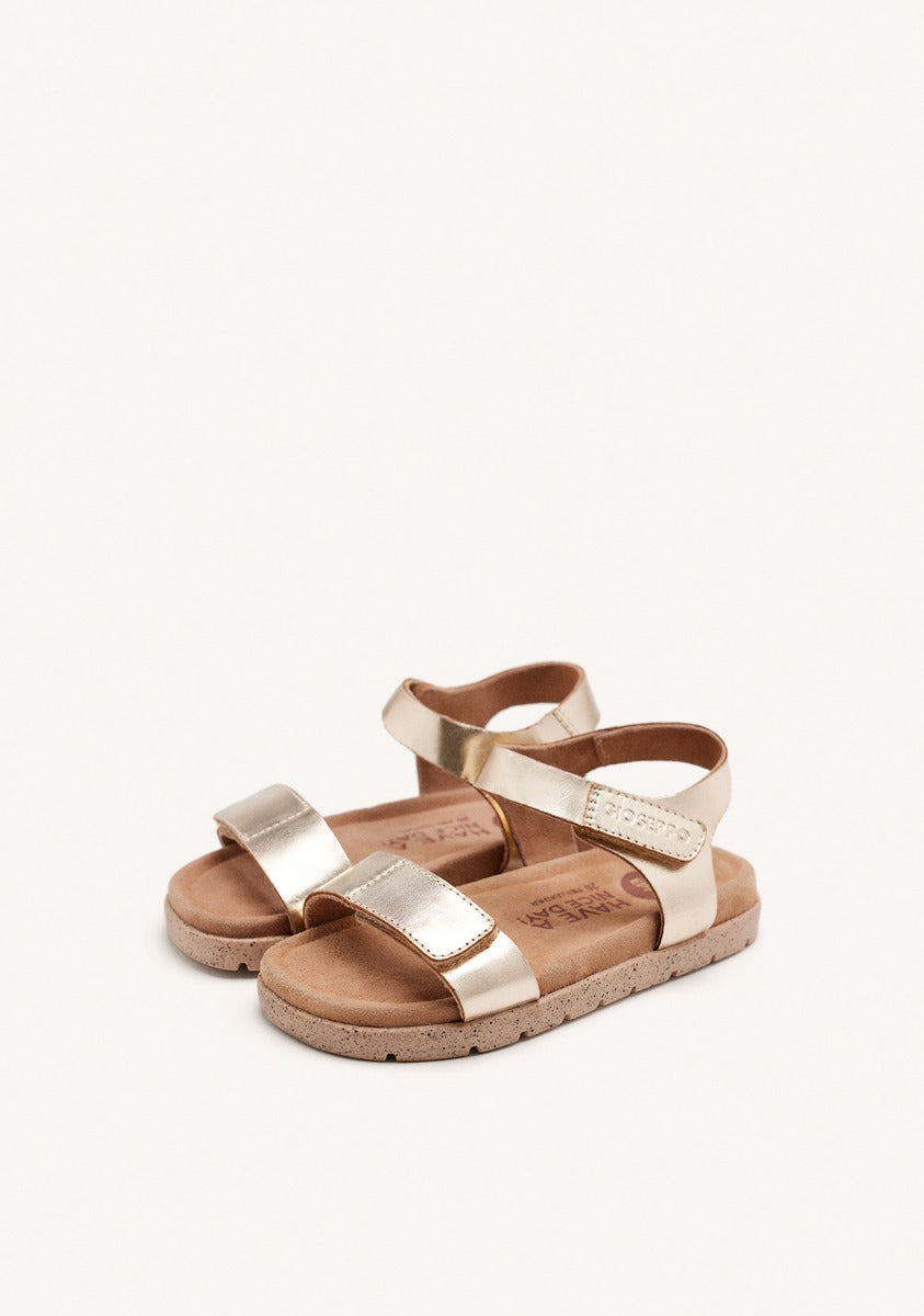 GOLDEN LEATHER SANDALS WITH ADJUSTABLE CLOSURES AND BIO-TYPE SOLE FOR BOYS AND GIRLS BUDE
